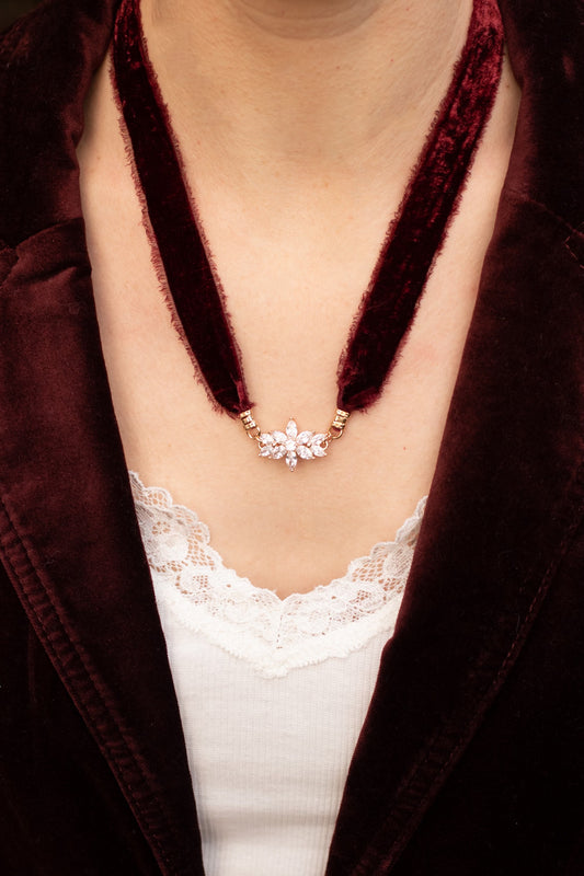 Vintage Rose Forest Flower Velvet Necklace